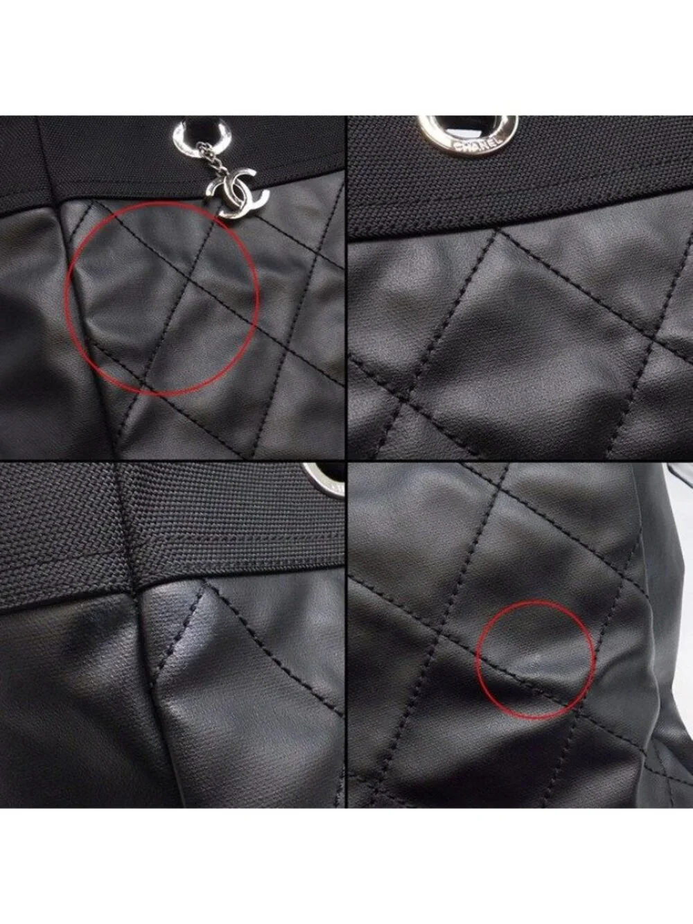 Chanel Tote Paris Biarritz MM Black Leather Silver